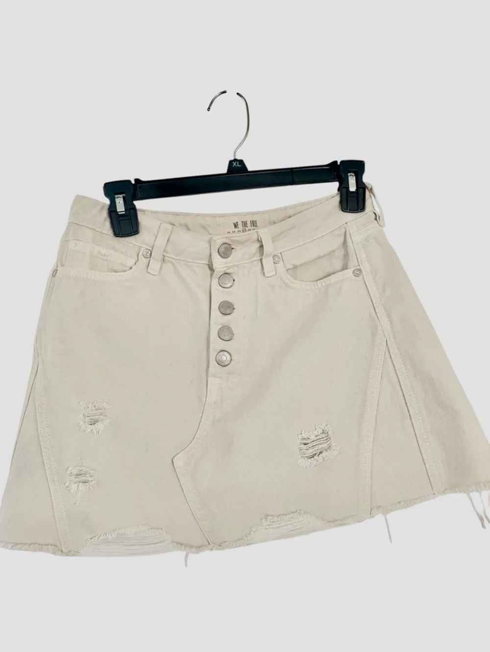 We The Free Cream High-Rise Distressed Button Detail Skirt size 27